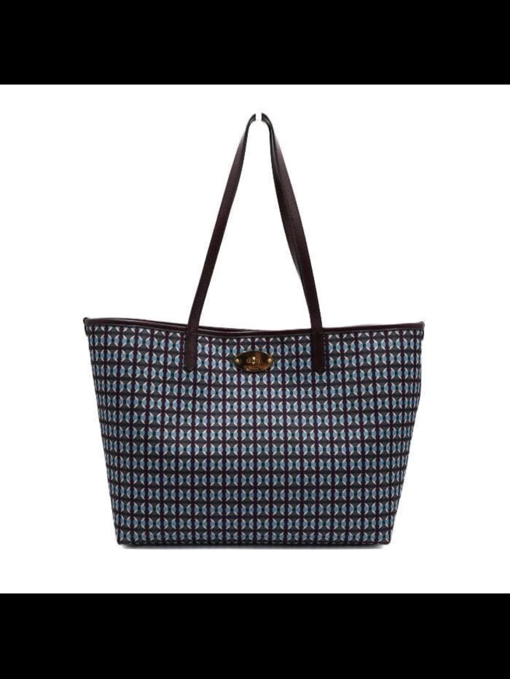 Mulberry Blue Patterned Tote with Brown Trim